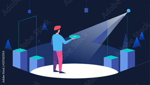 Lighting Simulation A designer adjusts virtual light settings observing the effects in a 3D rendered event space ensuring optimal ambiance for different segments of the event.