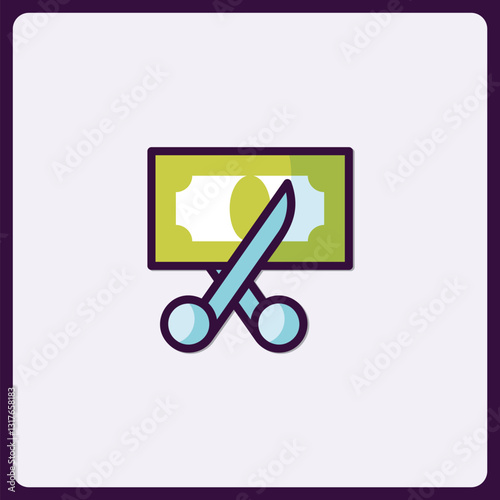 Concept illustrating cost reduction or financial cutting with scissor icon