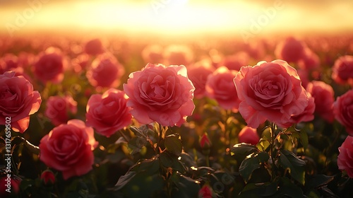 Endless field of fresh red roses viewed above Each flower displays delicate petal layers with a radiant rich hue creating a mesmerizing immersive wallpaper of vibrant natural beauty