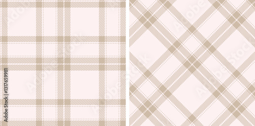 Soft Putty and Muted Very Light Pink Seamless Tartan Fabric Design