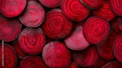 Beetroot slices background, vegetable texture, top view