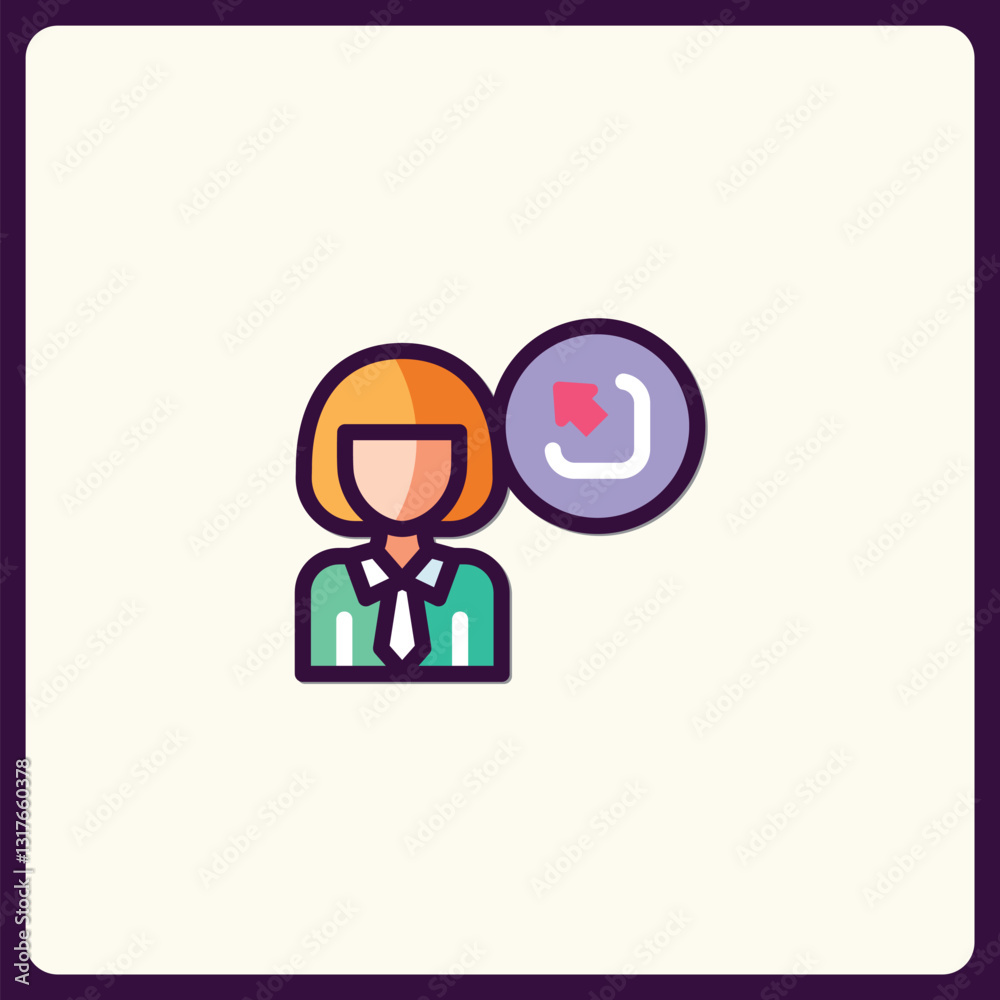 Professional Woman with Return Arrow Icon, Signifying Reversion or Revision Professional Woman with Return Arrow Icon, Signifying Reversion or Revision