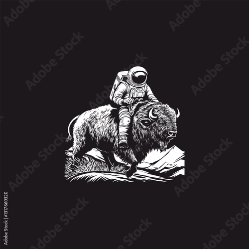 Astronaut riding mighty bison design vector template illustration