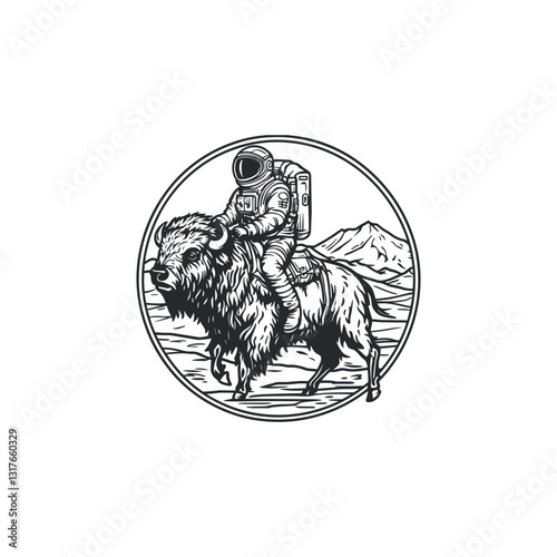 Astronaut riding mighty bison design vector template illustration
