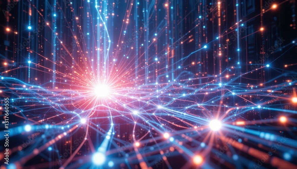 Vibrant Abstract Digital Network with Glowing Particles and Lines Vibrant Abstract Digital Network with Glowing Particles and Lines