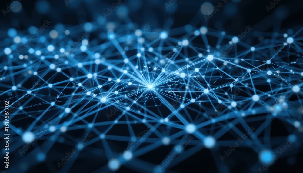 Blue Network Connections with Glowing Nodes and Depth Effect Blue Network Connections with Glowing Nodes and Depth Effect