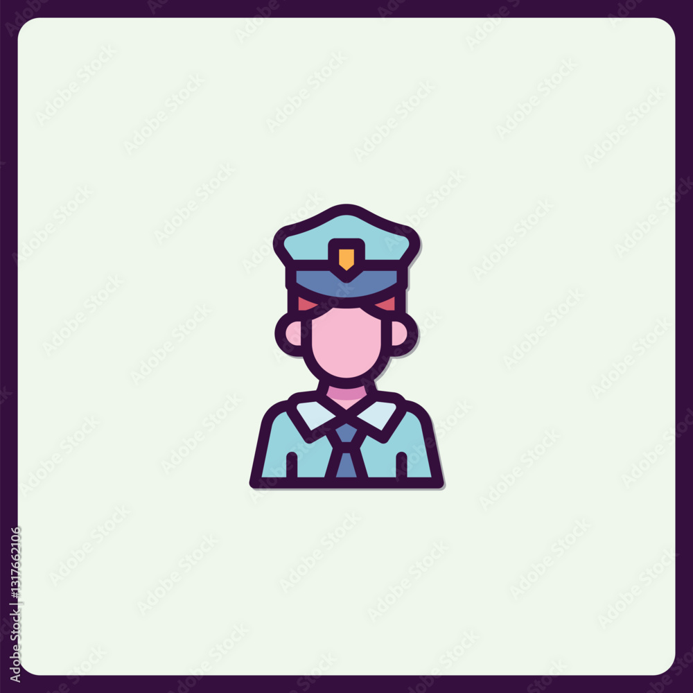 Stylized depiction of a uniformed officer icon with friendly appearance Stylized depiction of a uniformed officer icon with friendly appearance