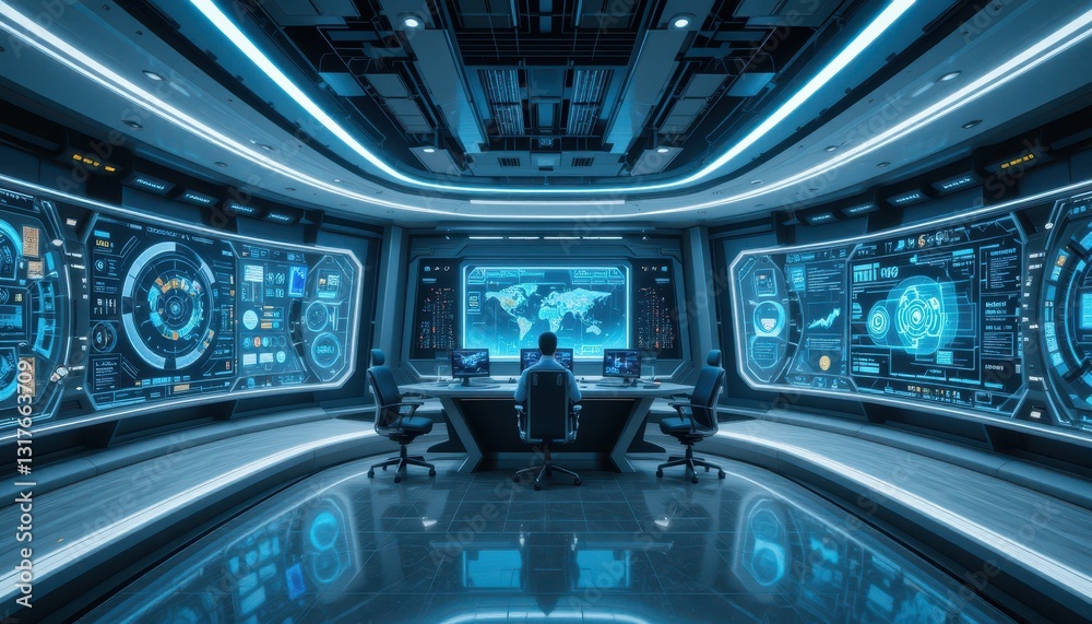 Advanced Futuristic Control Room with High-Tech Displays and Screens Advanced Futuristic Control Room with High-Tech Displays and Screens
