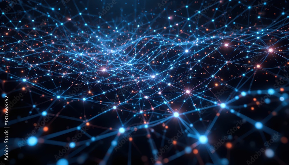 Abstract Digital Network with Glowing Blue and Orange Connections Abstract Digital Network with Glowing Blue and Orange Connections
