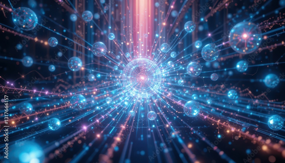Vibrant Energy Flow with Light Particles and Abstract Background Vibrant Energy Flow with Light Particles and Abstract Background