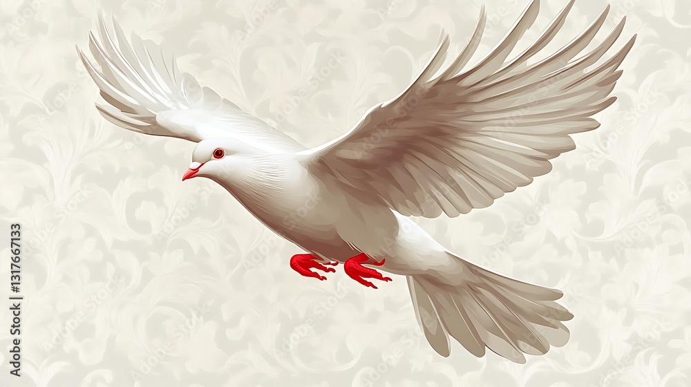 Obraz premium A white dove is flying with its large wings spread