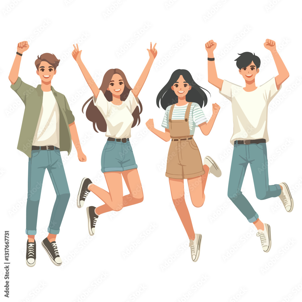 vector young man standing and jumping happily vector young man standing and jumping happily