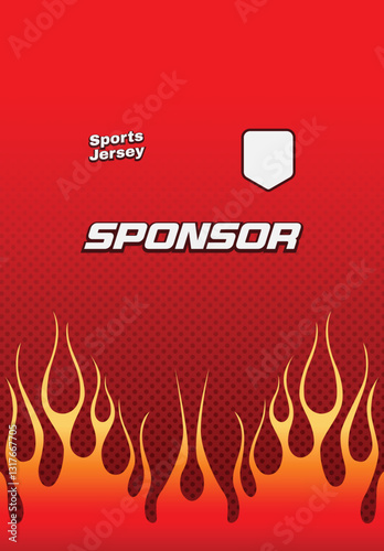 Sports jersey pattern with red fire flame element for sublimation printing