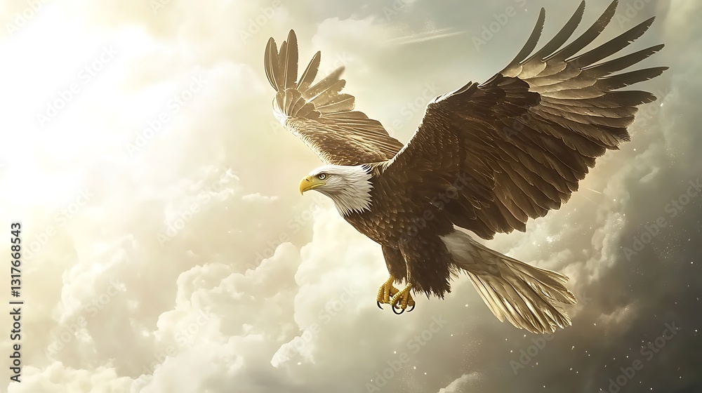 Obraz premium Bald eagle gliding wind focused gaze images