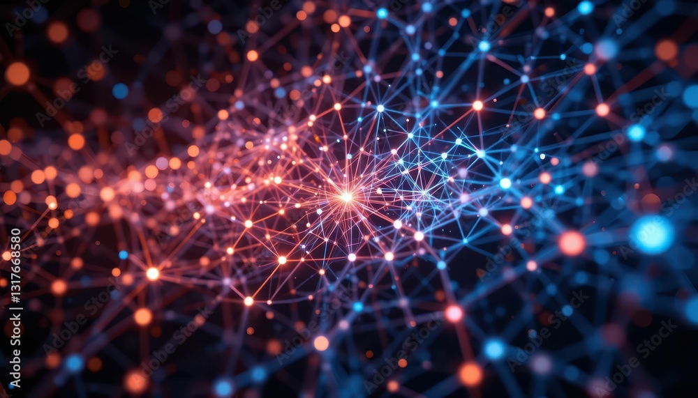 Abstract Network Connections with Red and Blue Light Points Abstract Network Connections with Red and Blue Light Points