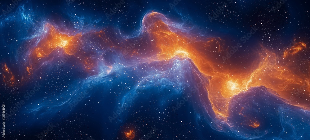 Obraz premium A vibrant nebula swirling with gradient colors, illuminated by distant starlight and sparkling cosmic dust.