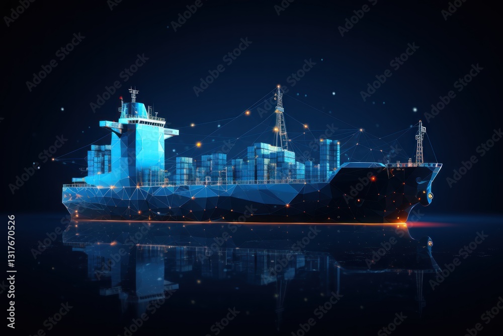 Fototapeta premium Cargo. Cargo Ship Banner with Copyspace, Freight Transport Concept with Containers, Shipping, Logistics. Global Cargo Shipping, Freight Transportation, International Export Concept with Copy Space. 