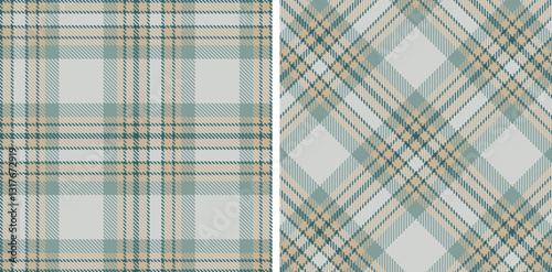 Muted Petrol Seamless Tartan with Pastel Putty accents Fabric Design