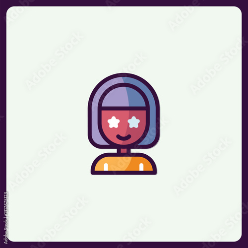 Starry-Eyed Cartoon Avatar Vector Icon of Creative and Imaginative Youngster