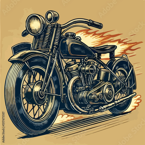 Stylized image of a speeding motorcycle. Classic motorcycle. Vector illustration. EPS 10 version.