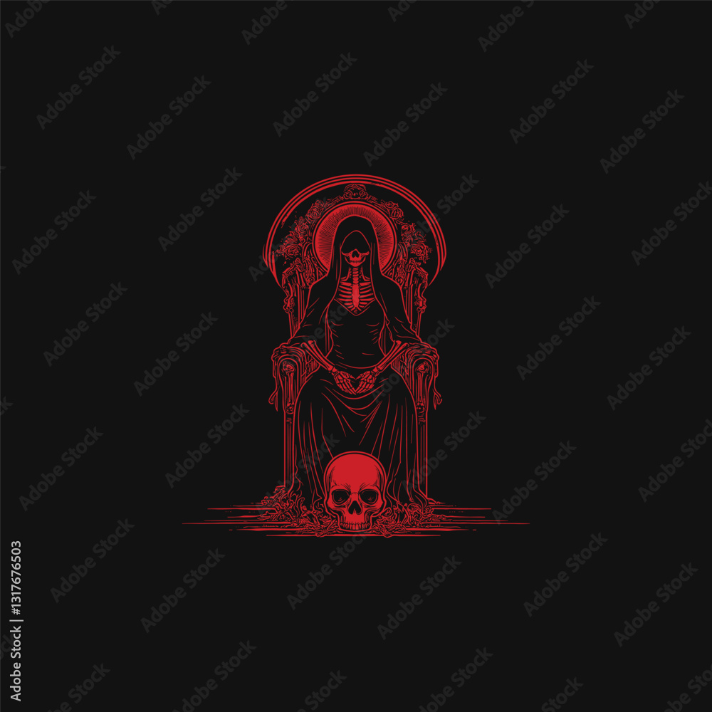 Fototapeta premium witch skeleton sitting on throne design vector template illustration