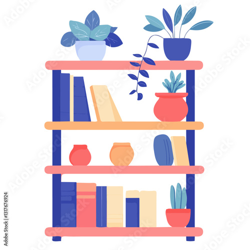 2D flat vector illustration Bookshelf icon isolated on a white background.


