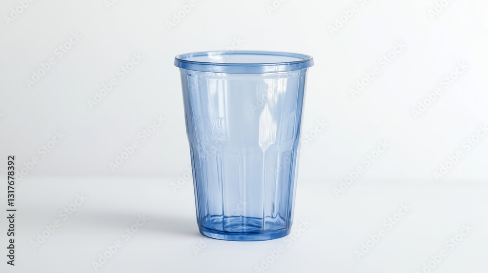 Empty reusable blue plastic cup standing on white background Empty reusable blue plastic cup standing on white background