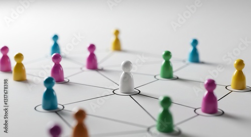 Colorful figurines representing diverse population. Colorful figures stand together demographic study. Analysis of cultural integration, demographic change presented in close-up image. Sociological