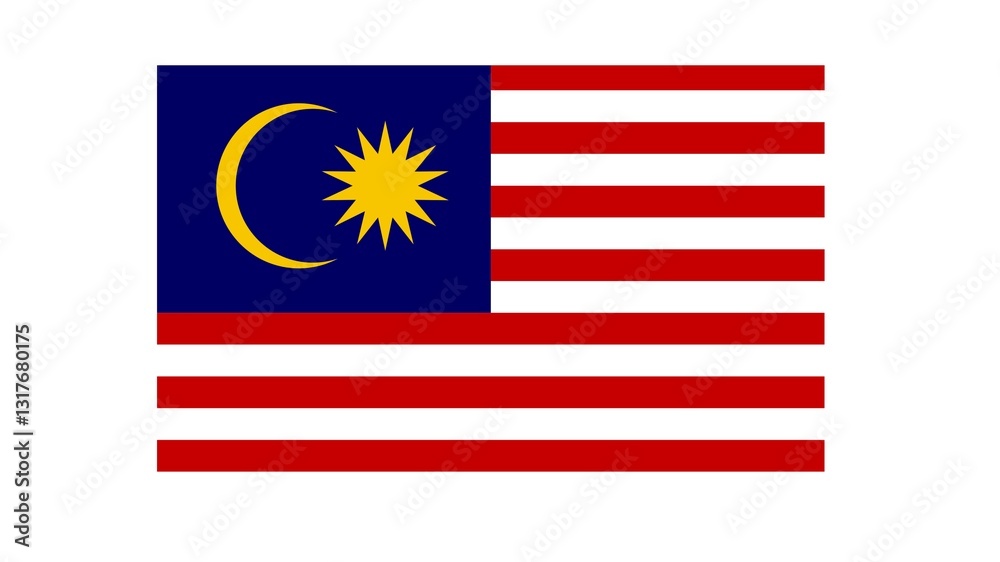 Malaysia national flag isolated on white background. Malaysia is a country in Southeast Asia. A federal constitutional monarchy, it consists of 13 states and three federal territories. Malaysia national flag isolated on white background. Malaysia is a country in Southeast Asia. A federal constitutional monarchy, it consists of 13 states and three federal territories.