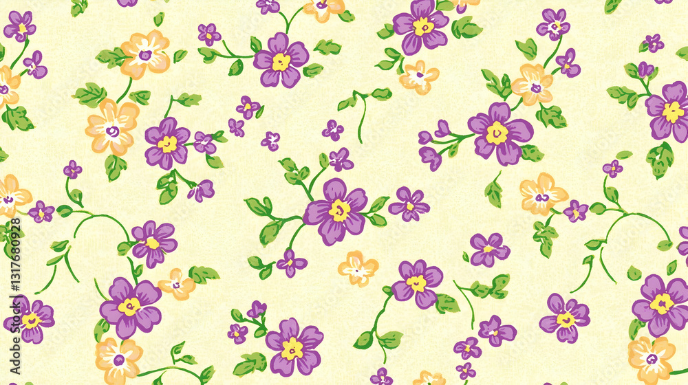 Obraz premium Pastel purple and orange floral pattern background design for fabric, wallpaper, or website