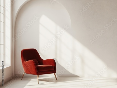 A single red chair in an interior living room setting
