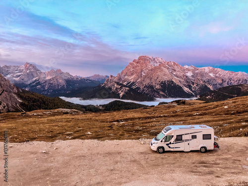 Obraz na płótnie RV Motorhome camping by fjord in the norway mountains w salonie