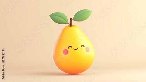 Cheerful cartoon mango with rosy cheeks on a plain backdrop