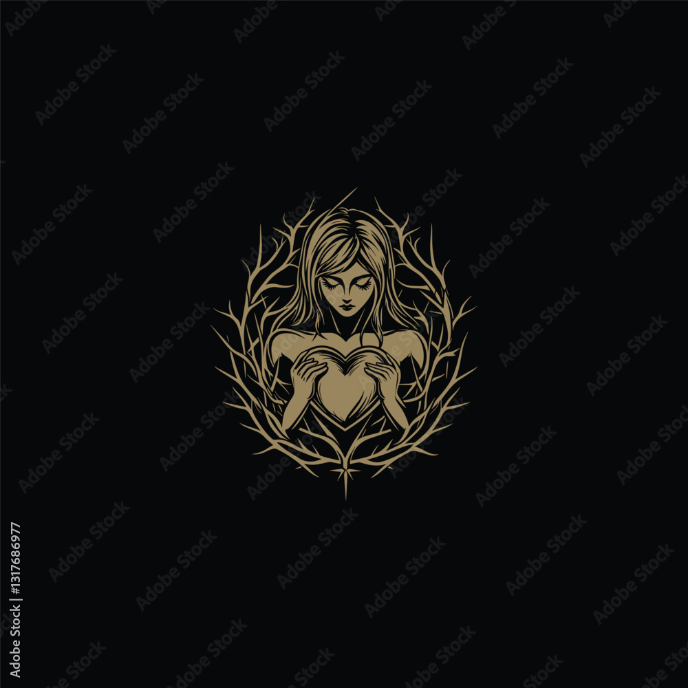 Obraz premium Goddess cradling a heart in her hands design vector template illustration