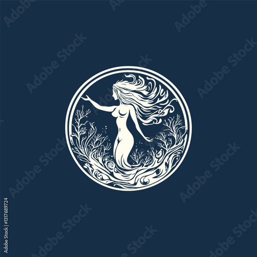 Goddess rising from the ocean waves design vector template illustration