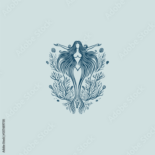 Goddess rising from the ocean waves design vector template illustration