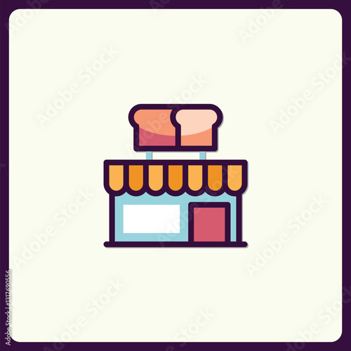 Bakery store front design, flat icon style vector representation