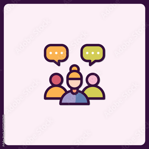 Group Discussion with Speech Bubbles Icon for Social Media or Collaboration