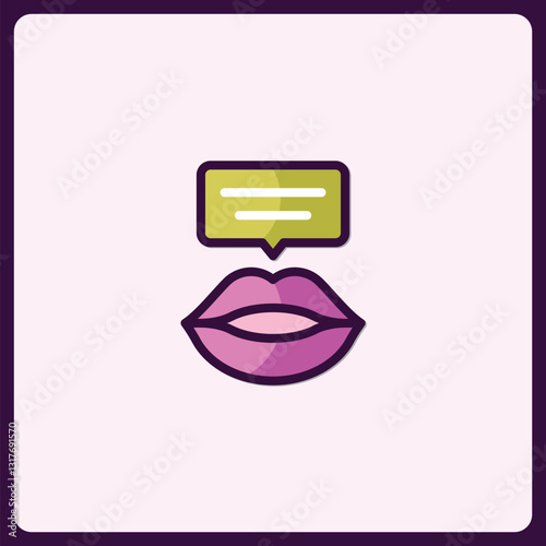 Minimalistic speaking lips icon with message bubble illustration design