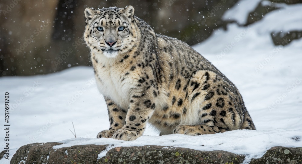 Fototapeta premium Majestic Snow Leopard on Rocky Ledge