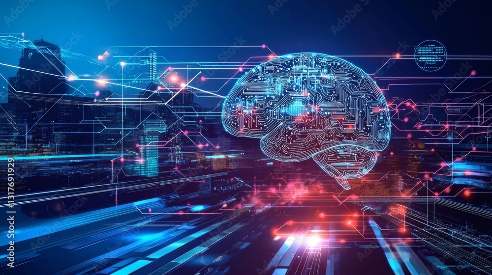 a futuristic illustration of a human brain, representing artificial intelligence, and technology a futuristic illustration of a human brain, representing artificial intelligence, and technology