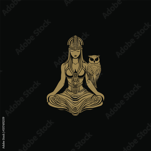 Goddess seated with an owl perched design vector template illustration