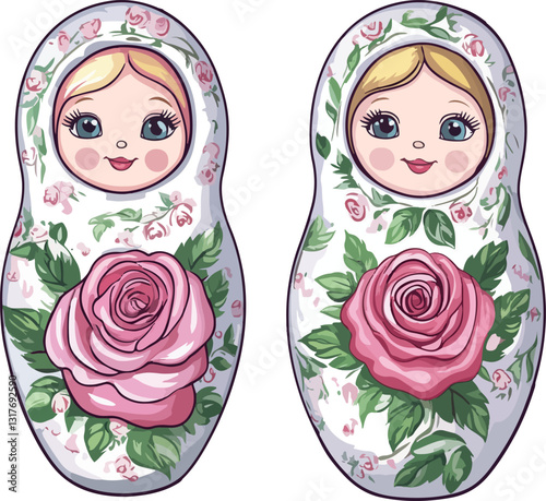 set of  hand-drawn  matryoshka dolls, rubber stamps