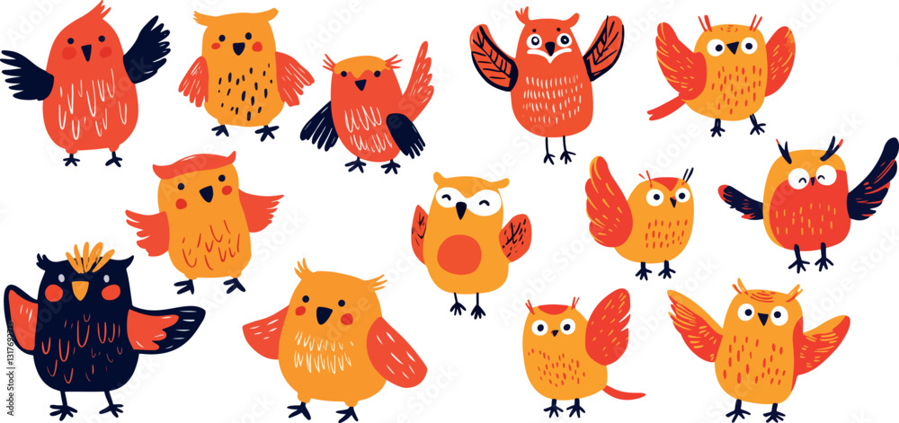 Obraz premium set of funny cute drawings of owls