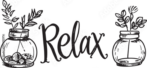 set of sketch hand-drawn word that say relax