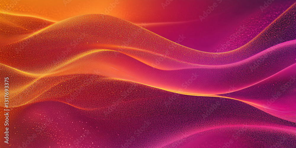 Obraz premium Abstract gradient wavy background. 3d illustration with purple orange waves and particles. bright illustration. texture. luxury elegant background
