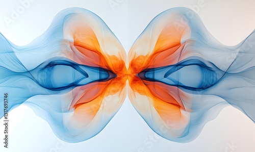 Symmetrical Abstract Wave Art with Flowing Blue and Orange Colors