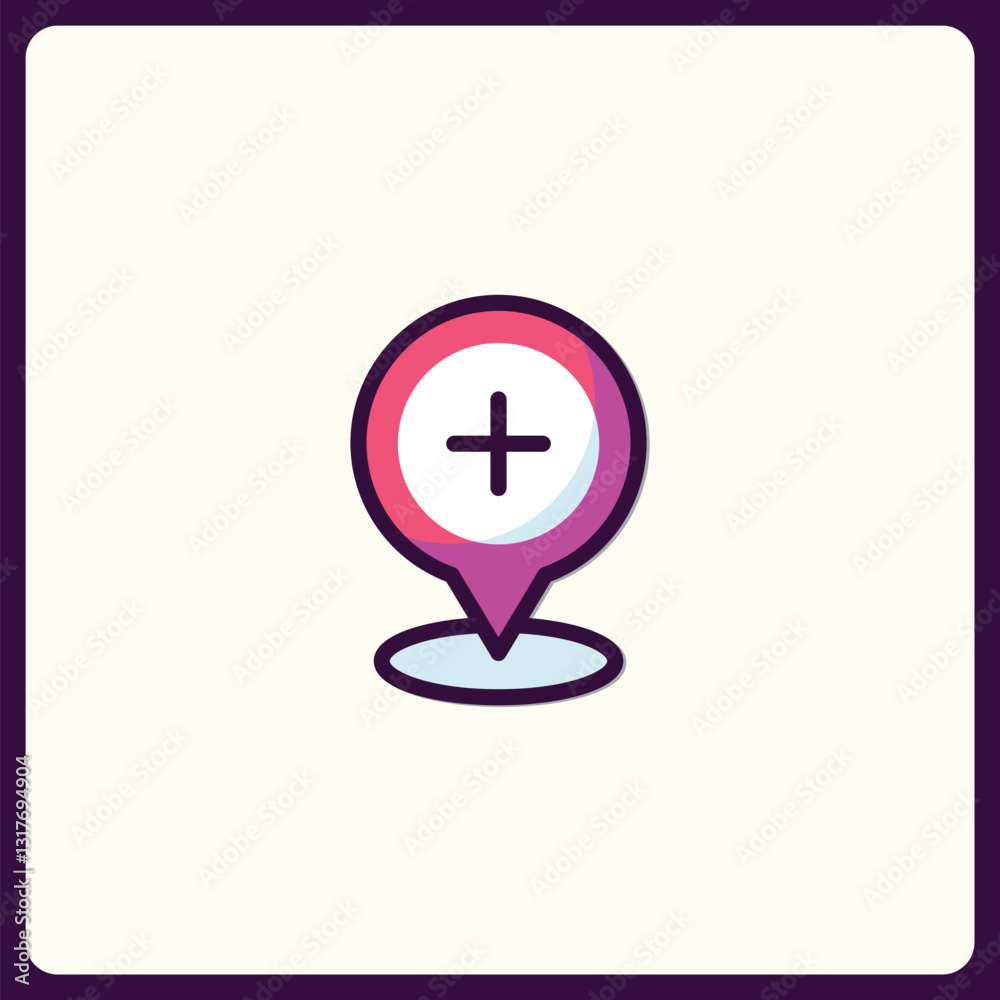 Creative icon design showcasing location pin with a plus sign within the design Creative icon design showcasing location pin with a plus sign within the design