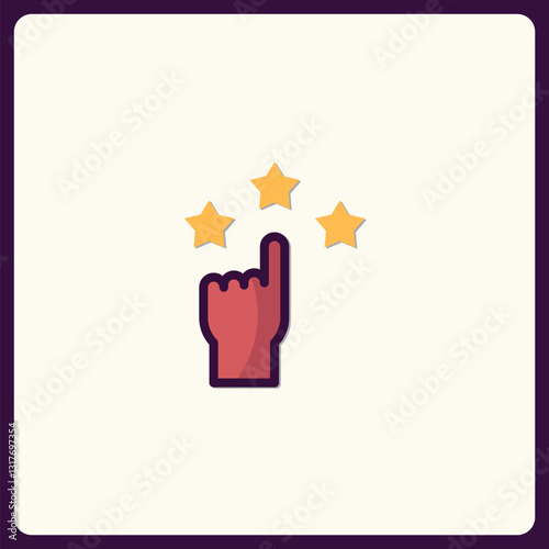 Rating hand icon featuring three golden stars offering positive feedback