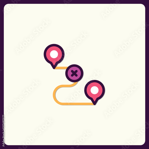 Route planning icon with start, stop, and checkpoint on a map design